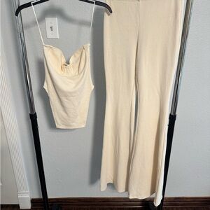 Fashion Nova Cream Flare Jumpsuit